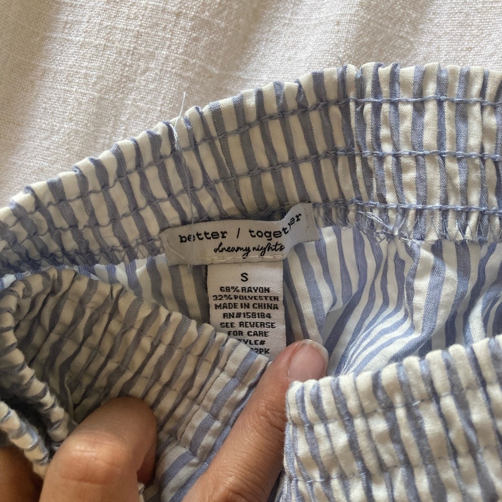 Light Blue and White Gingham / stripe Lounge Shorts Set - Picture 4 of 7